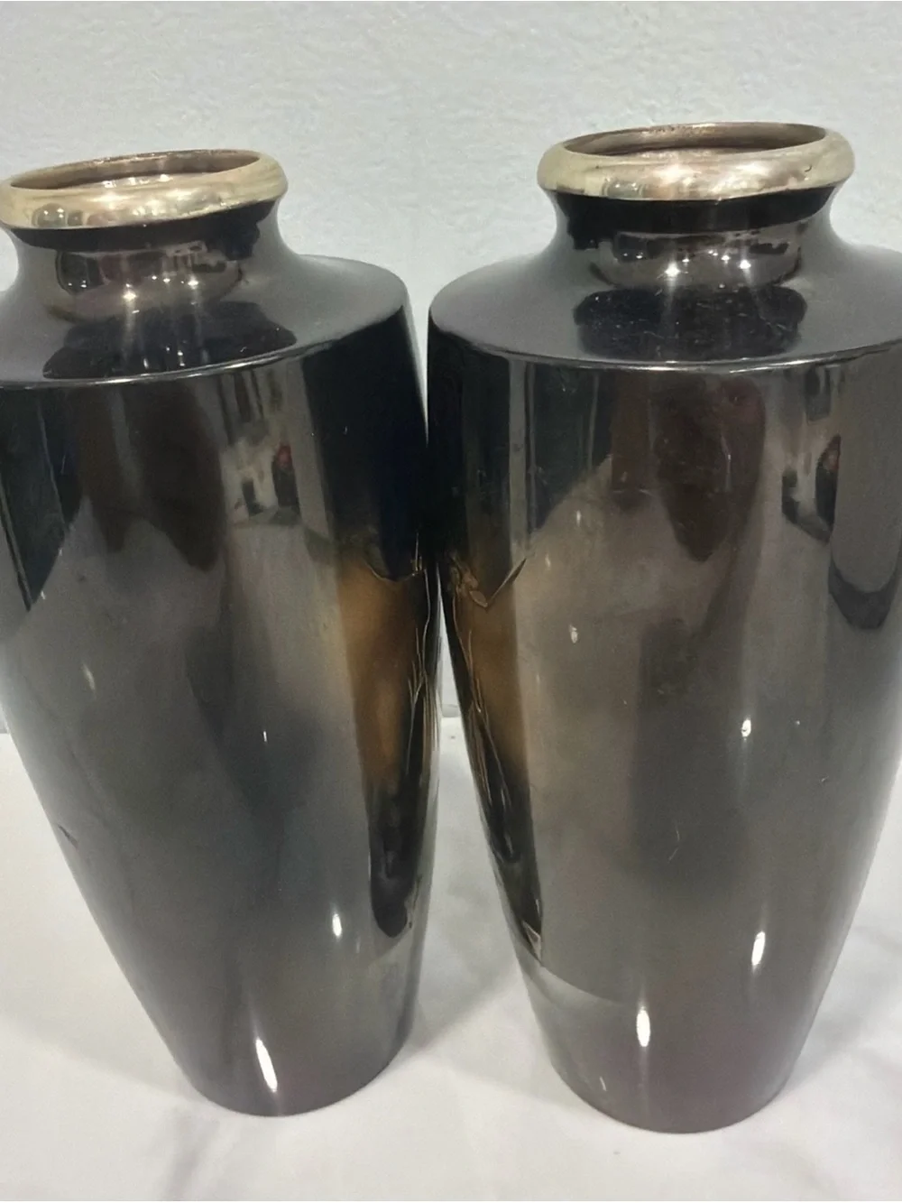 Black and Gold Decorative Ceramic Vases - Pair